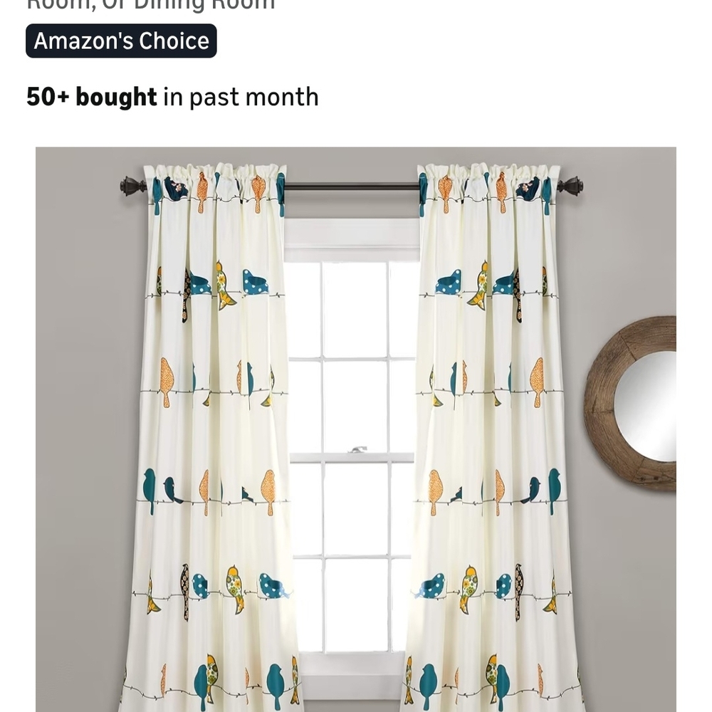 Lush Cream Curtains with Teal & Mustard Bird Motif